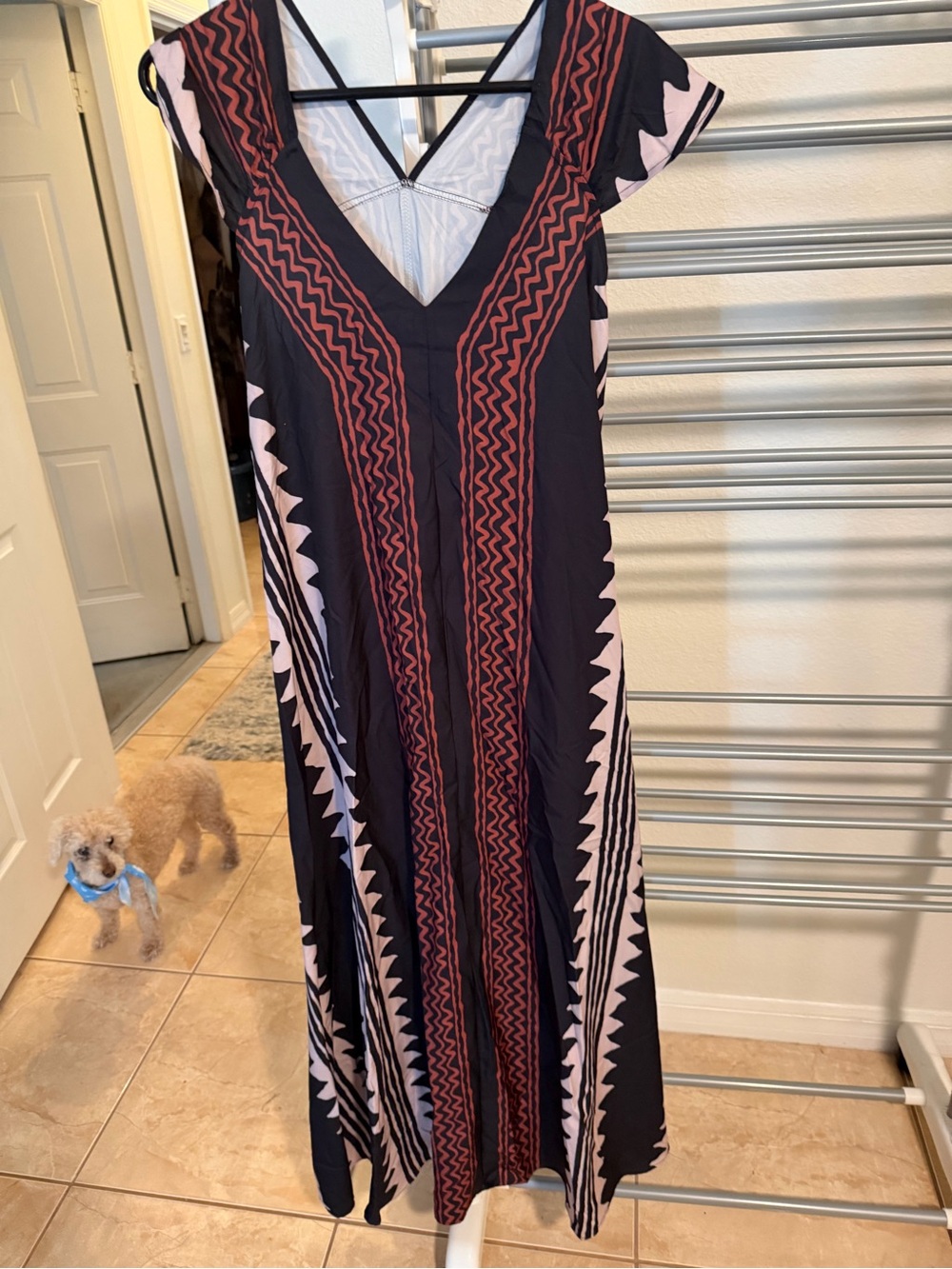 Black & Blush Printed V-Neck Maxi Dress